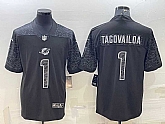 Men's Miami Dolphins #1 Tua Tagovailoa Black Reflective Limited Stitched Football Jersey,baseball caps,new era cap wholesale,wholesale hats